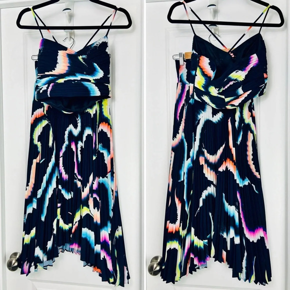 A.L.C. Matching Silk Set Sula Crop Top & Sonali Pleated Midi Skirt Black 0 XS - Picture 4 of 15